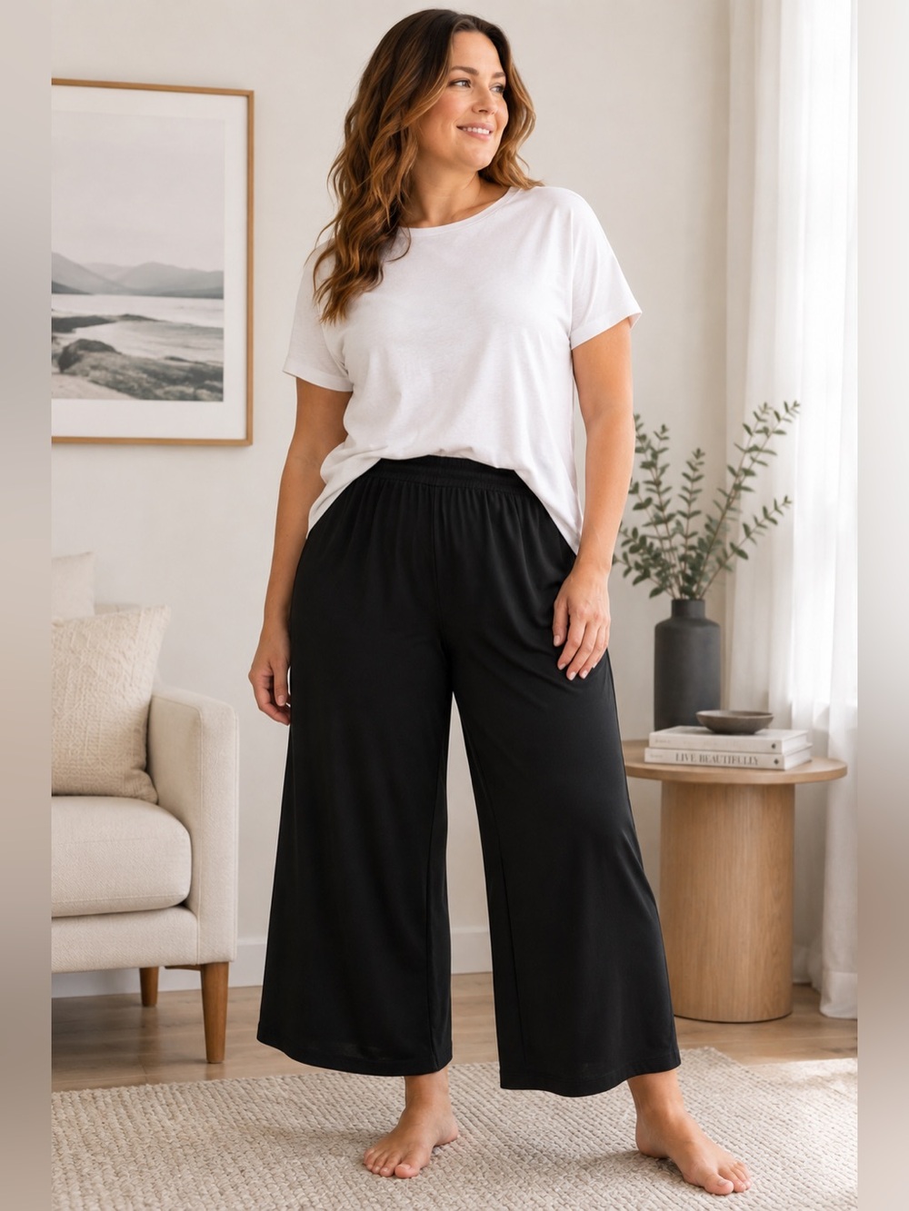 Vince Wide Leg Lounge Pants Black Pull-On Knit XXL